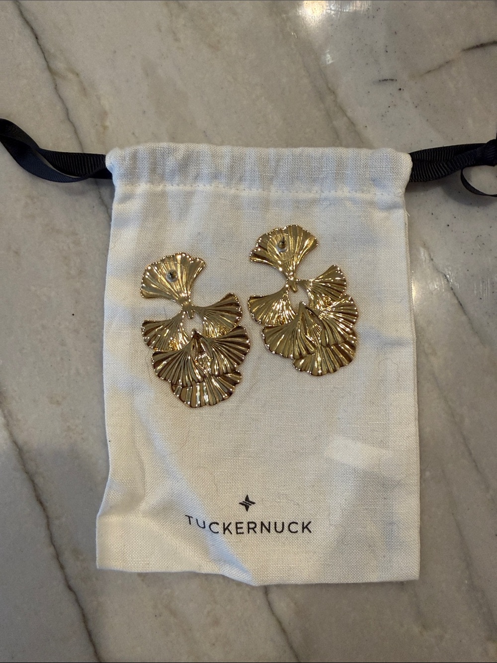 Authentic Tuckernuck Like New Ginkgo Leaf Statement Earrings - Picture 3 of 4